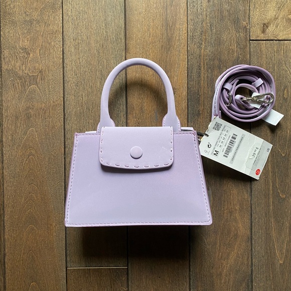 Zara Mini Crossbody Bag with Topstitching. Lilac Colour. - Picture 2 of 15